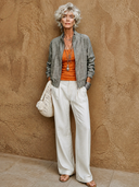 Women's Classic American Retro Stand Collar Lightweight Cotton-Linen Zip-Up Jacket ZMZ3197G3ZYY