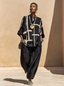 Women's Vintage Striped Color-Block Long-Sleeve Shirt And Wide-Leg Pants Set ZMZ3173G9SWL