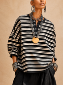 Women's Classic Cotton Black And White Striped Long-Sleeve Top ZMZ3116G8SWL