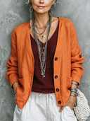 Women's Classic Casual Lightweight Cotton-Linen Single-Breasted Jacket ZMZ3141G5ZYY