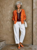 Women's Classic Casual Lightweight Cotton-Linen Single-Breasted Jacket ZMZ3141G5ZYY