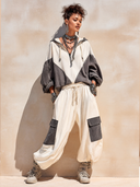 Women's Stylish Color-Block Cotton Hoodie With Zip Collar And Sweatpants Two-Piece Set ZMZ3117G8SWL