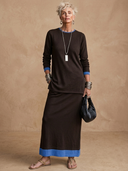 Women's Minimalist Casual Knit Crew-Neck Long-Sleeve T-Shirt And Elastic-Waist Skirt Set ZMZ2947G7ZYY