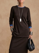 Women's Minimalist Casual Knit Crew-Neck Long-Sleeve T-Shirt And Elastic-Waist Skirt Set ZMZ2947G7ZYY