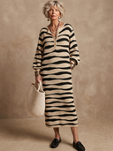 Women's Classic Casual Henley Neck Long-Sleeve Striped Knit Midi Dress ZMZ3153G7ZYY
