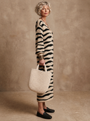 Women's Classic Casual Henley Neck Long-Sleeve Striped Knit Midi Dress ZMZ3153G7ZYY