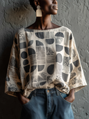 Women's Vintage Casual Printed Loose-Fit Crew-Neck Shirt ZMZ0348H7ZJY