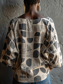 Women's Vintage Casual Printed Loose-Fit Crew-Neck Shirt ZMZ0348H7ZJY
