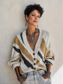 Women's Fashionable Color-Block Long-Sleeve Knit Cardigan ZMZ0350H2SWL