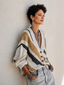 Women's Fashionable Color-Block Long-Sleeve Knit Cardigan ZMZ0350H2SWL