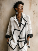 Women's Retro-style Cotton And Linen Color-blocked Two-button Long-sleeved Jacket ZMZ0326H9SWL