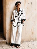Women's Retro-style Cotton And Linen Color-blocked Two-button Long-sleeved Jacket ZMZ0326H9SWL
