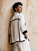 Women's Retro-style Cotton And Linen Color-blocked Two-button Long-sleeved Jacket ZMZ0326H9SWL
