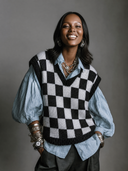 Women's Casual Color-Block Checkerboard Knit Crew-Neck Pullover Vest ZMZ0304H3ZJY