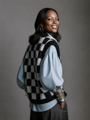 Women's Casual Color-Block Checkerboard Knit Crew-Neck Pullover Vest ZMZ0304H3ZJY