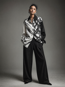 Women's Casual Color-blocked Print Loose-fitting Lapel Long-sleeved Shirt ZMZ0335H8ZJY
