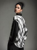 Women's Casual Color-blocked Print Loose-fitting Lapel Long-sleeved Shirt ZMZ0335H8ZJY