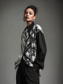 Women's Casual Color-blocked Print Loose-fitting Lapel Long-sleeved Shirt ZMZ0335H8ZJY