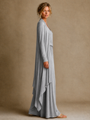Women's Solid Color Blended Fabric Long Cardigan Vest And Wide-Leg Pants Three-Piece Set ZMZ3071G9XT