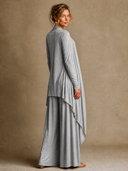 Women's Solid Color Blended Fabric Long Cardigan Vest And Wide-Leg Pants Three-Piece Set ZMZ3071G9XT