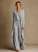 Women's Solid Color Blended Fabric Long Cardigan Vest And Wide-Leg Pants Three-Piece Set ZMZ3071G9XT
