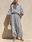 Women's Classic Cotton Vertical-Stripe Long-Sleeve Top And Pants Two-Piece Set ZMZ0440H1SWL