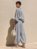 Women's Classic Cotton Vertical-Stripe Long-Sleeve Top And Pants Two-Piece Set ZMZ0440H1SWL