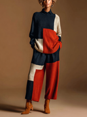 Women's Casual Color-Block Knit Sweater And Wide-Leg Pants Two-Piece Set ZMZ3036G2XT