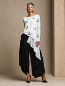 Women's Chiffon Butterfly Print Long-sleeved Irregular Hem Shirt ZMZ2752G1XT