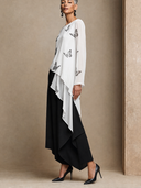 Women's Chiffon Butterfly Print Long-sleeved Irregular Hem Shirt ZMZ2752G1XT