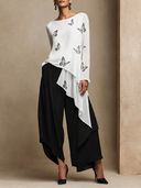 Women's Chiffon Butterfly Print Long-sleeved Irregular Hem Shirt ZMZ2752G1XT