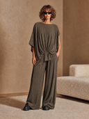 Women's Casual Solid Color Batwing Sleeve Top And Wide-Leg Pants Two-Piece Set ZMZ2761G9XT