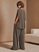 Women's Casual Solid Color Batwing Sleeve Top And Wide-Leg Pants Two-Piece Set ZMZ2761G9XT