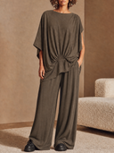 Women's Casual Solid Color Batwing Sleeve Top And Wide-Leg Pants Two-Piece Set ZMZ2761G9XT