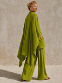 Women's Solid Color Asymmetrical Cape-sleeve Top And Wide-leg Pants Two-piece Set ZMZ2726G2XT