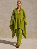 Women's Solid Color Asymmetrical Cape-sleeve Top And Wide-leg Pants Two-piece Set ZMZ2726G2XT