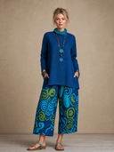 Women's Vintage Cotton-Linen Long-Sleeve Shirt And Ethnic-Print Pants Set ZMZ0425H7ZJY