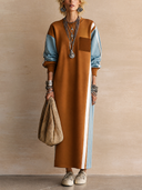 Women's Fashionable Color-Block High-Stretch Cotton Long-Sleeve Sweatshirt Dress ZMZ0431H4SWL