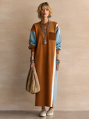 Women's Fashionable Color-Block High-Stretch Cotton Long-Sleeve Sweatshirt Dress ZMZ0431H4SWL
