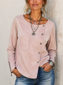 Women's Vintage-style Light Pink Faux Suede Long-sleeve Button-up Top ZMZ0413H7SWL