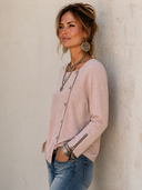 Women's Vintage-style Light Pink Faux Suede Long-sleeve Button-up Top ZMZ0413H7SWL