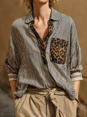 Women's Retro Casual Leopard Print Striped Loose Long-Sleeve Shirt ZMZ0436H1ZJY