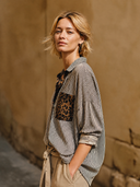 Women's Retro Casual Leopard Print Striped Loose Long-Sleeve Shirt ZMZ0436H1ZJY