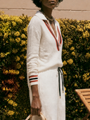 Women Preppy Collared V‑Neck Knit Top, Color Block Striped Cuff Long Sleeve Casual Blouse ZMZ0411H3YZH