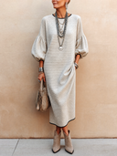 Women's Premium Light Grey Textured Knit Midi Dress ZMZ0463H8SWL