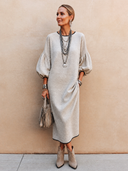 Women's Premium Light Grey Textured Knit Midi Dress ZMZ0463H8SWL