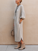 Women's Premium Light Grey Textured Knit Midi Dress ZMZ0463H8SWL
