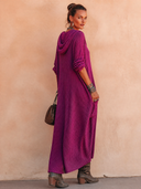Women's Autumn Fashion Purple High-Stretch Knit V-Neck Hooded Maxi Dress ZMZ0497H8SWL