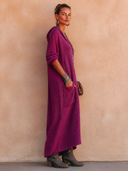 Women's Autumn Fashion Purple High-Stretch Knit V-Neck Hooded Maxi Dress ZMZ0497H8SWL