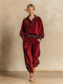 Women's Retro Casual Color-Block Corduroy Sweatshirt And Pants Set ZMZ0485H0ZJY